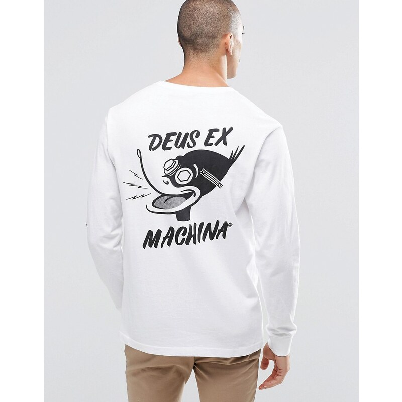 Deus Ex Machina - T-shirt manches longues avec imprimé canard au dos - Blanc
