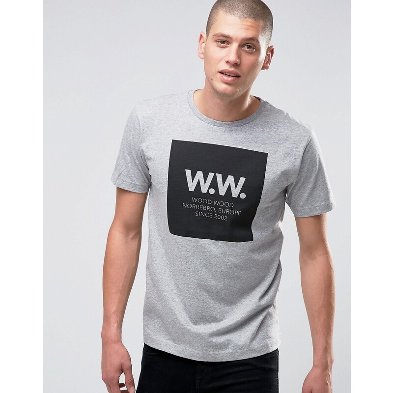 Wood Wood - T-shirt avec logo gros encadré - Exclusif - Gris