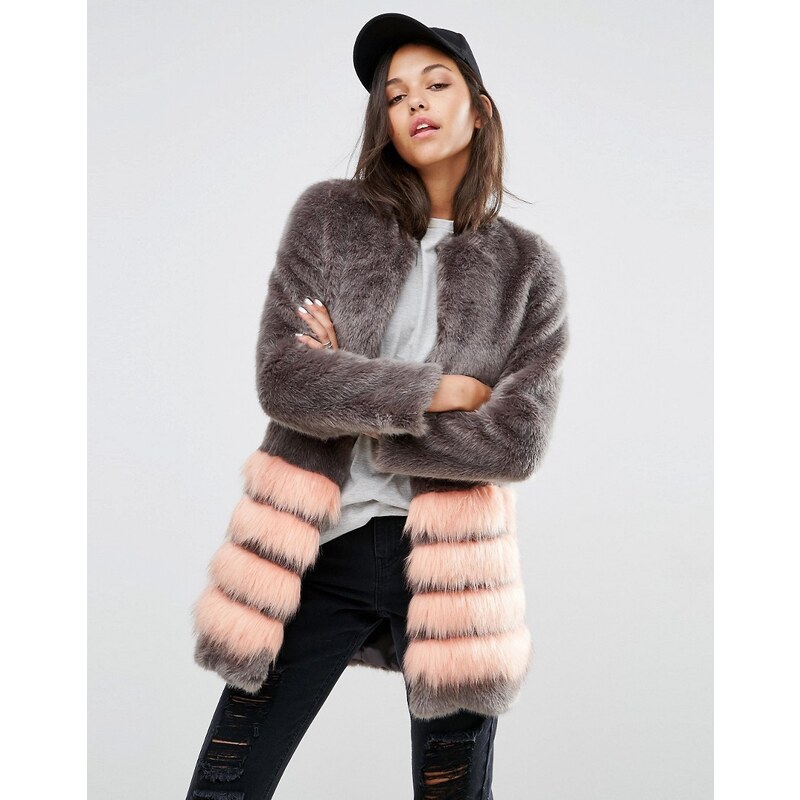 Unreal Fur - Tundra - Manteau fausse fourrure à rayures - Gris