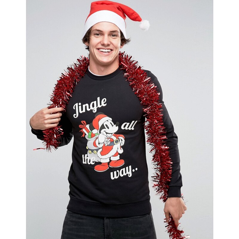 ASOS - Sweat-shirt de Noël moulant avec imprimé Mickey père Noël - Noir