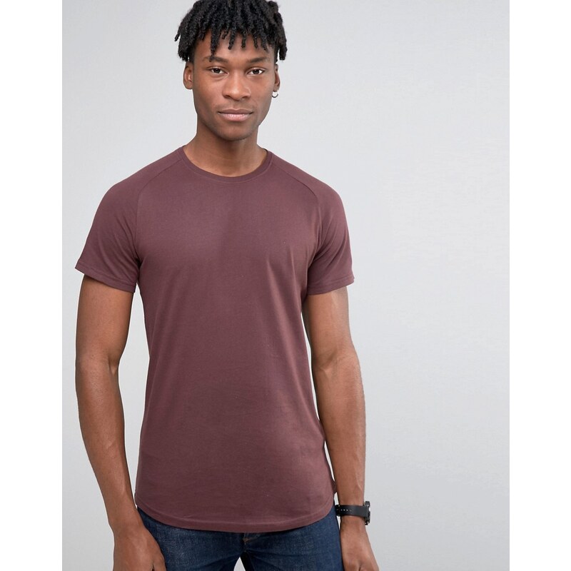 Selected Homme - T-shirt long à manches raglan et ourlet arrondi - Rouge