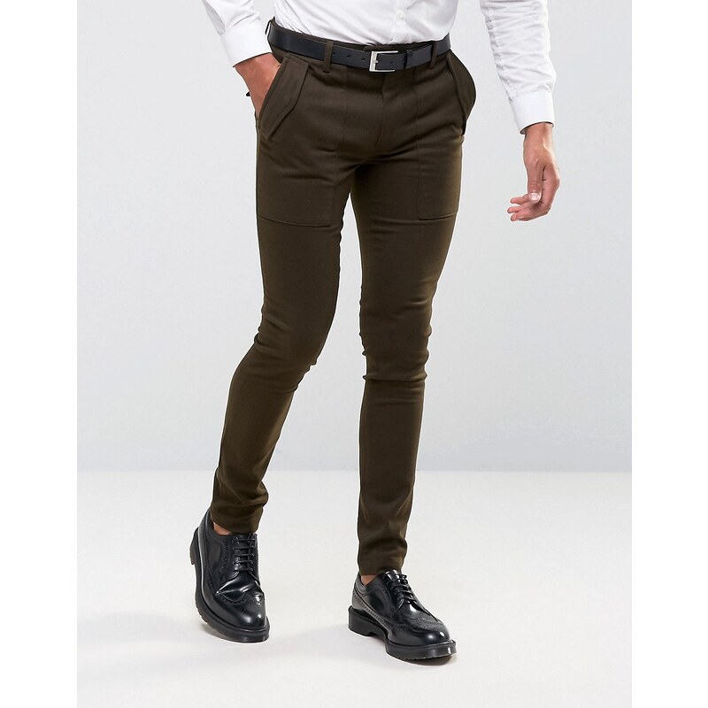 ASOS - Pantalon élégant super skinny style militaire - Kaki - Vert