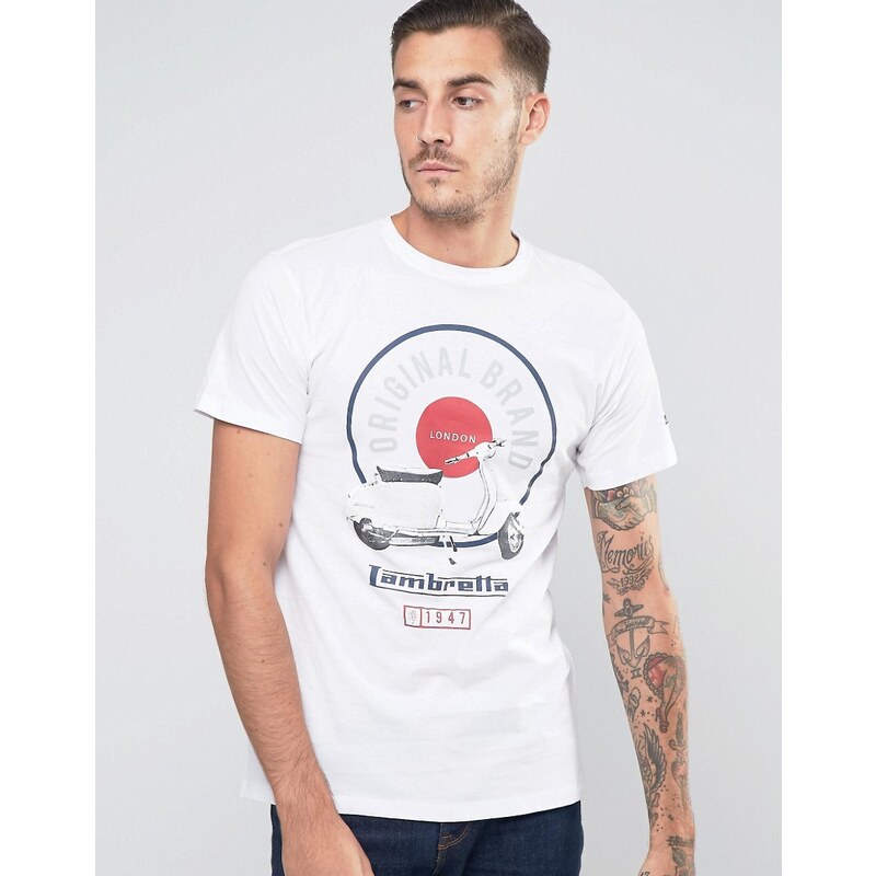 Lambretta - T-shirt avec imprimé scooter vintage - Blanc