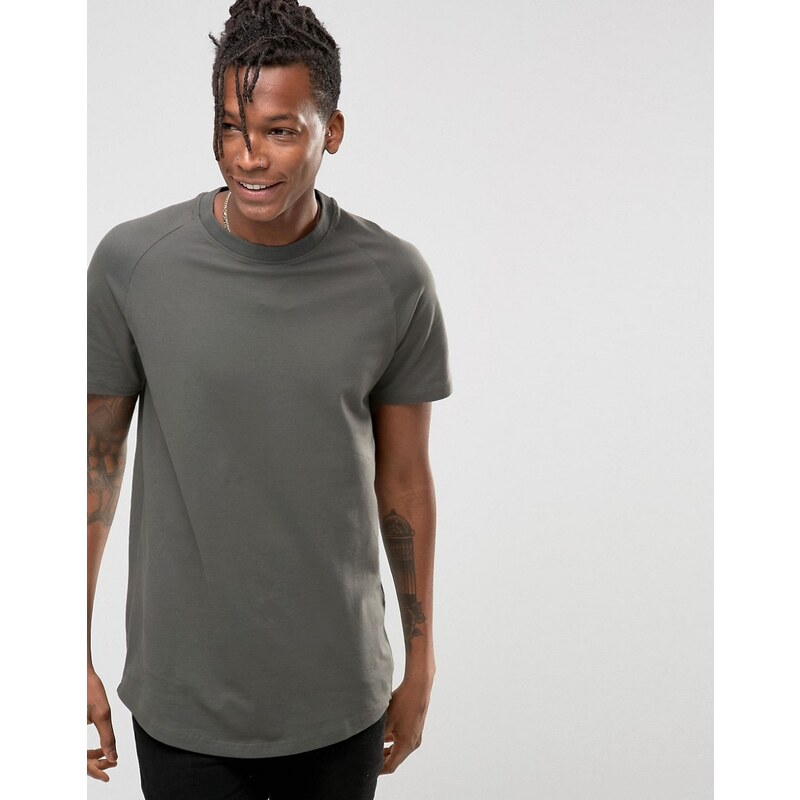 Selected - T-shirt long en piqué à ourlet arrondi - Gris