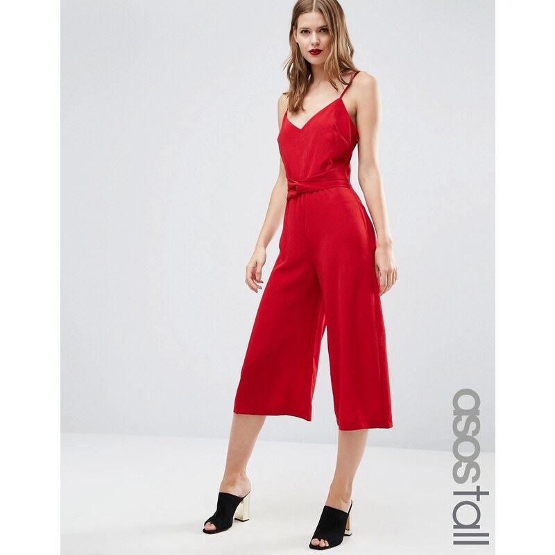 ASOS TALL - Combinaison jupe-culotte à bretelles style caraco - Rouge