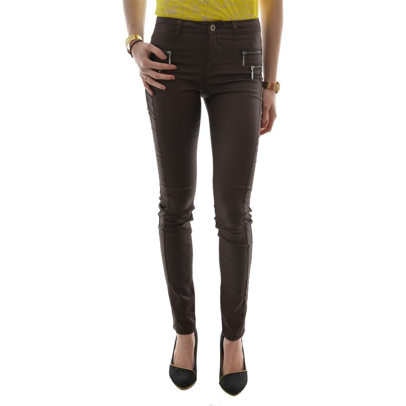 Only Jeans pantalons olivia coated noos marron