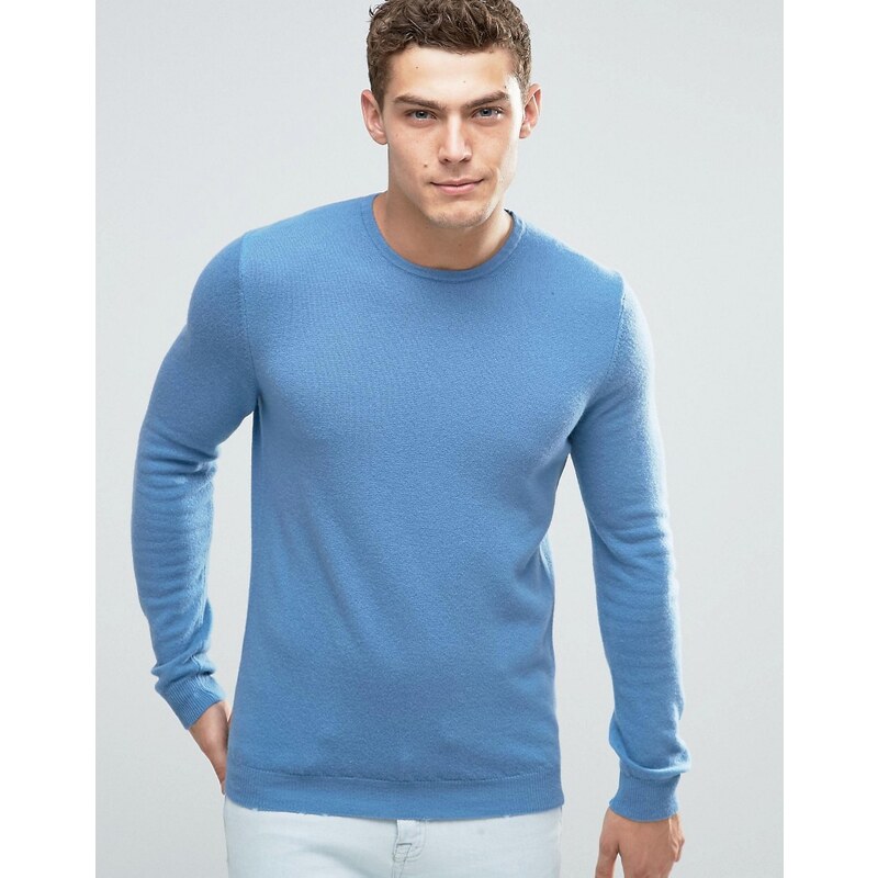 United Colors of Benetton - Pull ras de cou en laine mérinos - Bleu
