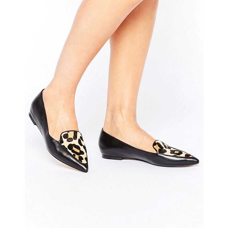 Dune - Austin - Chaussures à talons plats et empeigne motif léopard - Noir