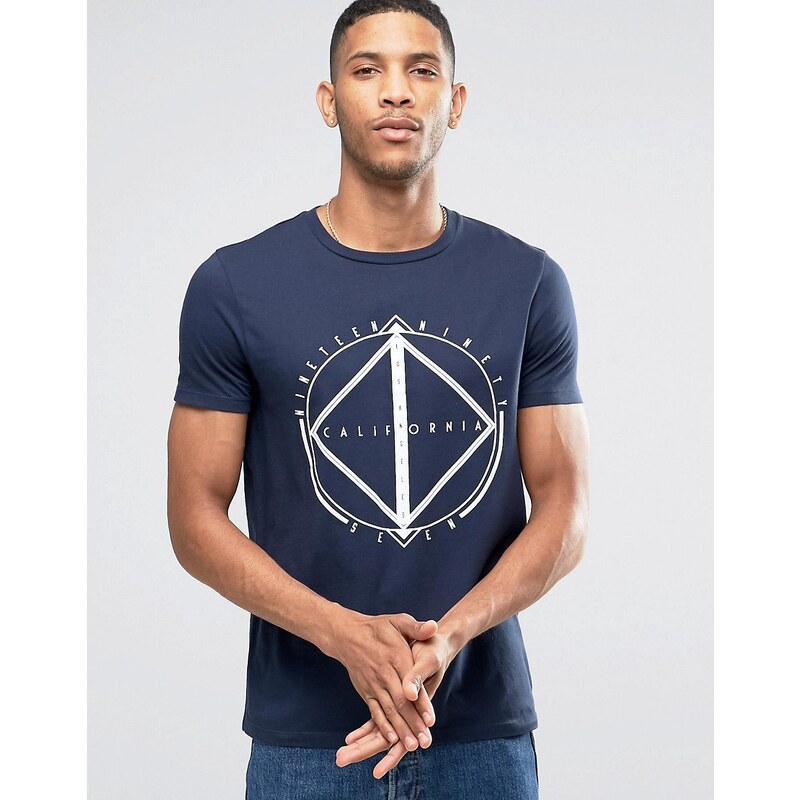 ASOS - T-shirt avec imprimé texte et cercle - Bleu marine