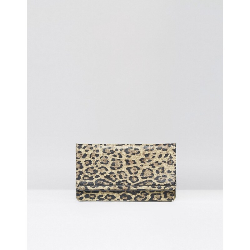 ASOS - Fine pochette à double rabat imprimé léopard - Multi