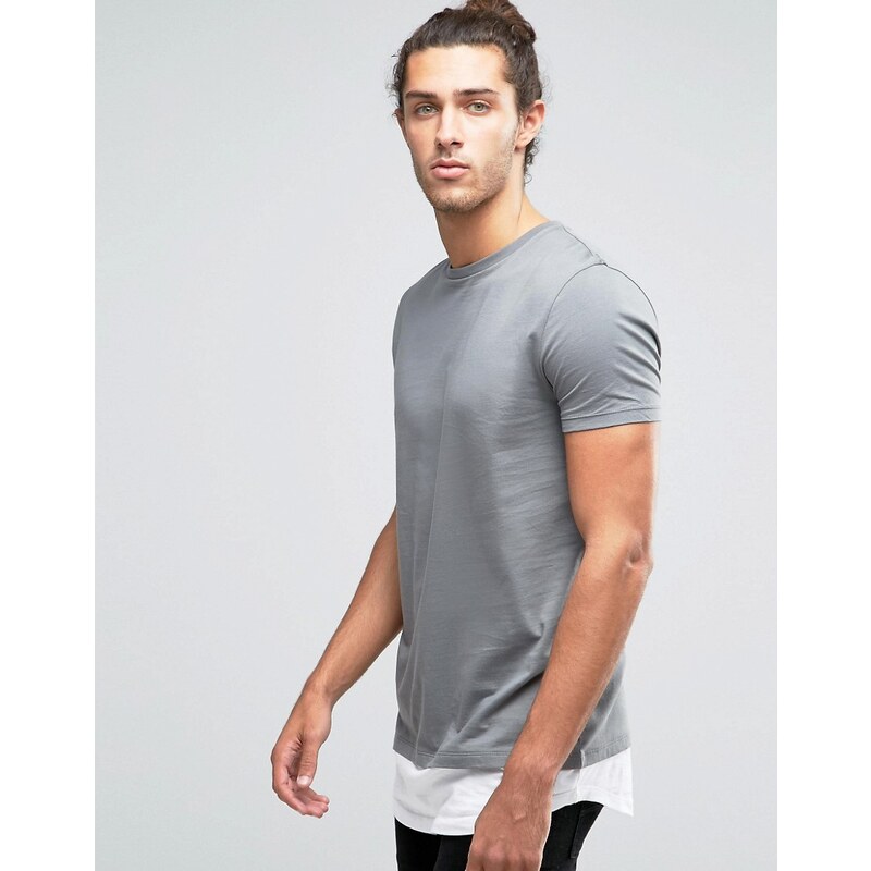 ASOS - T-shirt super long avec ourlet rallongé arrondi - Gris - Gris