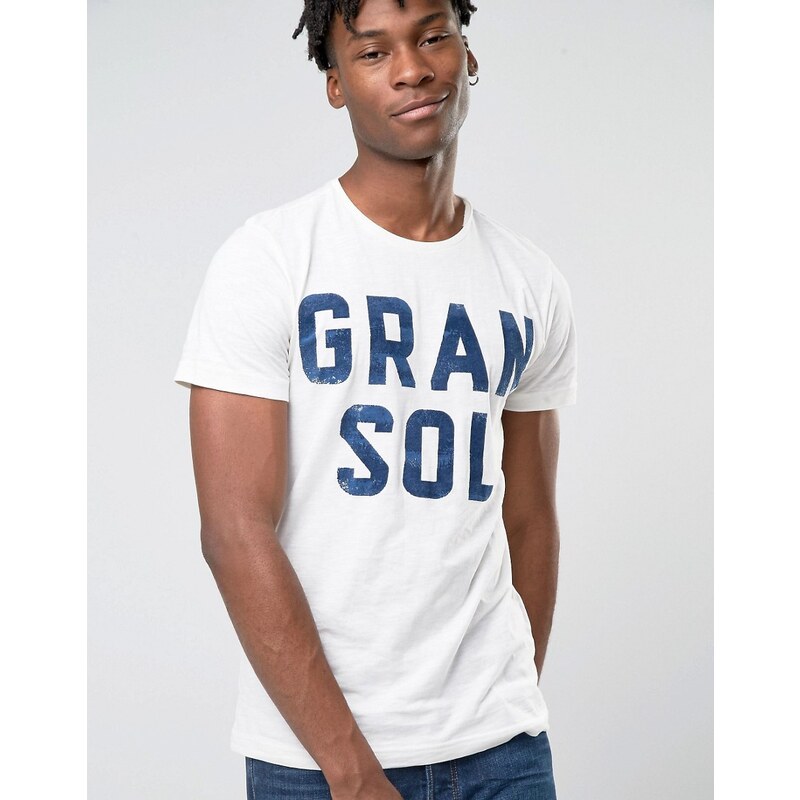 Esprit - T-shirt slim avec imprimé Gran Sol rétro - Blanc