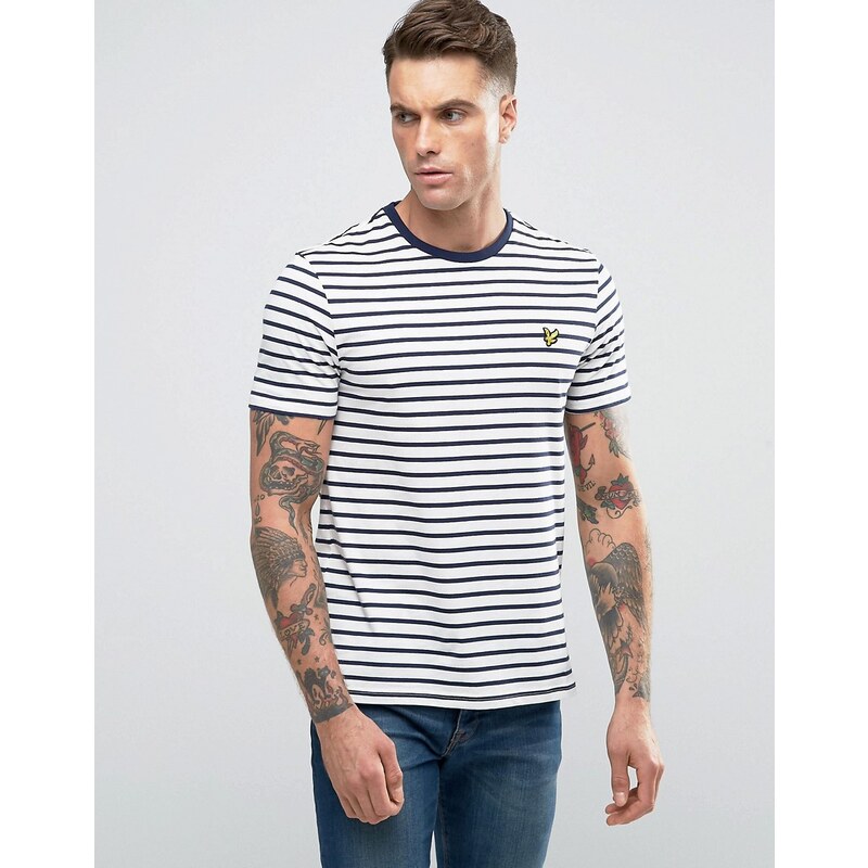 Lyle & Scott - T-shirt style marinière avec logo aigle - Blanc cassé - Blanc