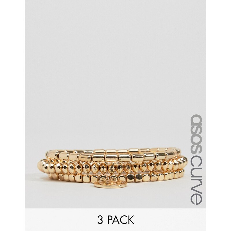 ASOS CURVE - Lot de 3 bracelets de l'amitié stretch en perles dorées - Doré