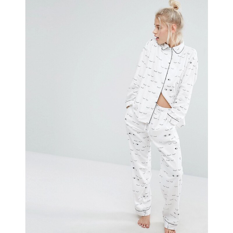 Monki - Ensemble pyjama imprimé chemise et pantalon - Blanc