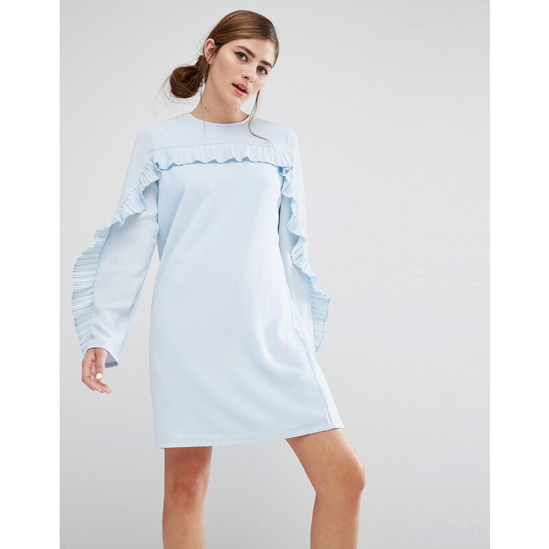 Fashion Union - Robe droite avec bordure plissée et volantée - Bleu