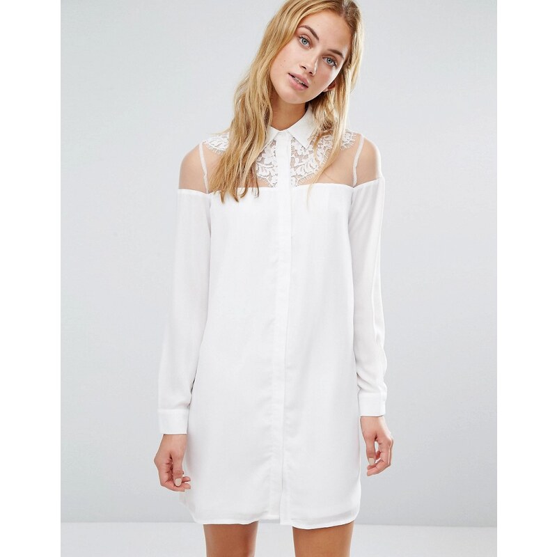 Fashion Union - Robe avec haut à empiècement transparent et col - Blanc