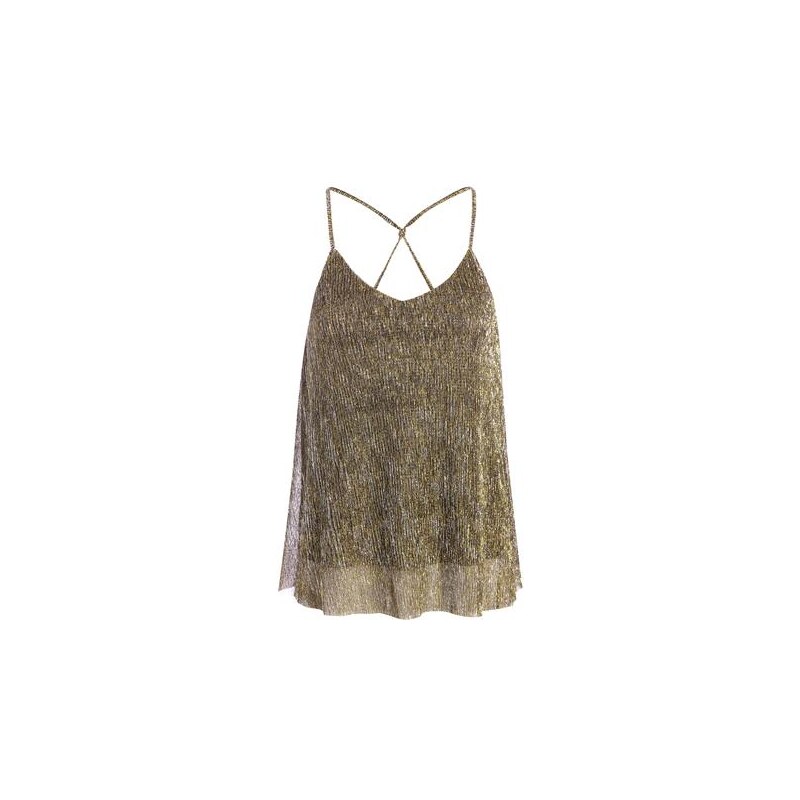 Débardeur plissé soleil fils métallisés Gris Polyester - Femme Taille 0 - Cache Cache