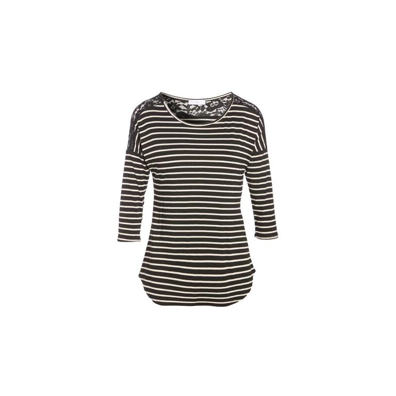 T-shirt rayé bicolore dentelle Noir Viscose - Femme Taille 0 - Cache Cache