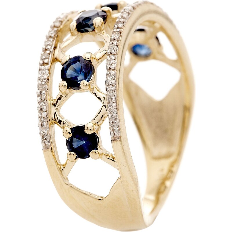 Paris Vendôme Lady Blue - Bague en or jaune avec diamants 0.112 ct et saphirs