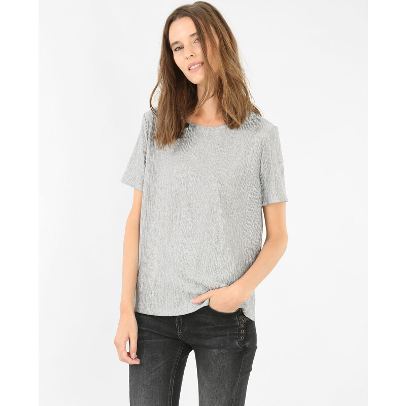 T-shirt métallisé -20% Femme - Couleur gris argenté - Taille M -PIMKIE- SOLDES HIVER 2017