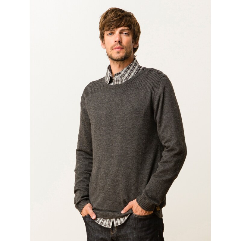 Pull Homme Laine/yack Boutonné Épaule Somewhere, Couleur Anthracite Chine