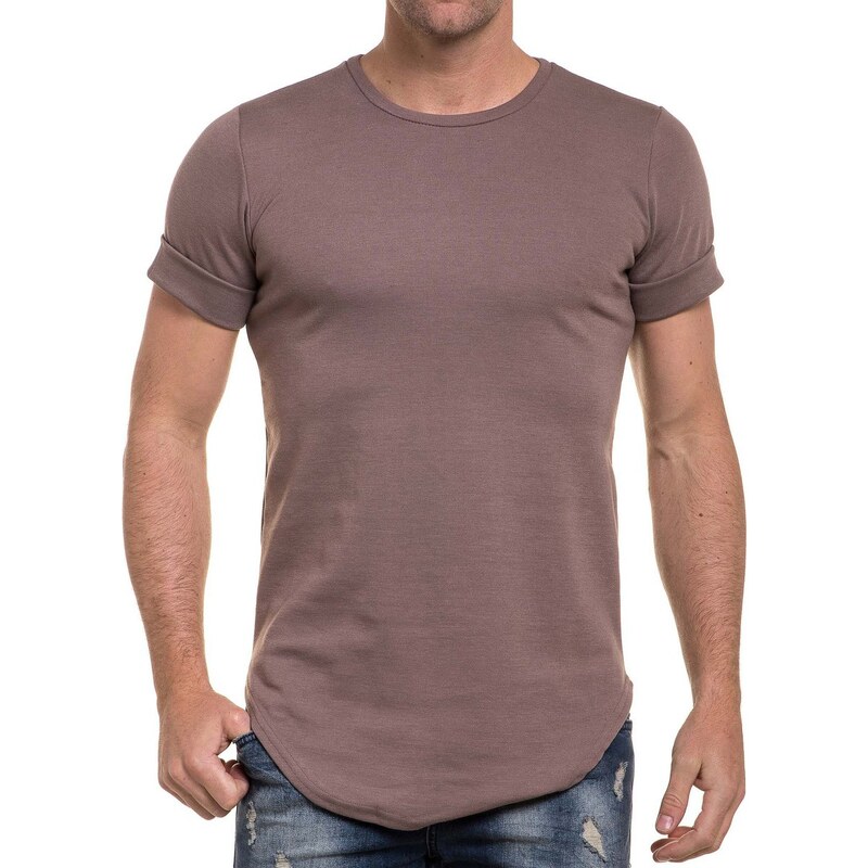 Celebry Tees T-shirt Tee-shirt taupe uni oversize manches courtes retroussées