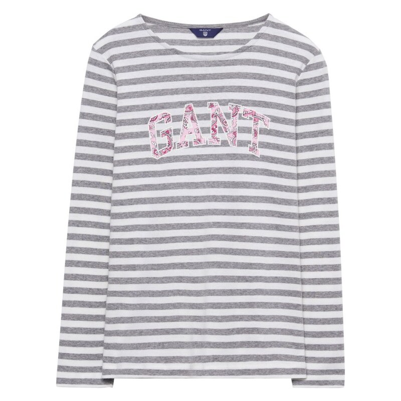 GANT T-shirt Côtelé à Rayures - Grey Melange