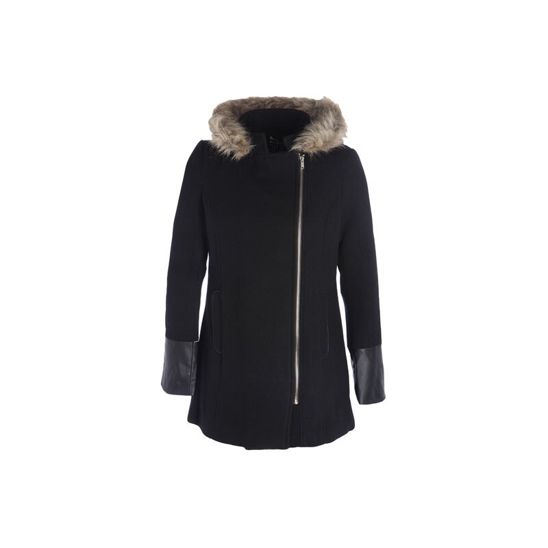 Manteau bimatière façon fourrure Noir Synthetique (polyurethane) - Femme Taille 1 - Cache Cache