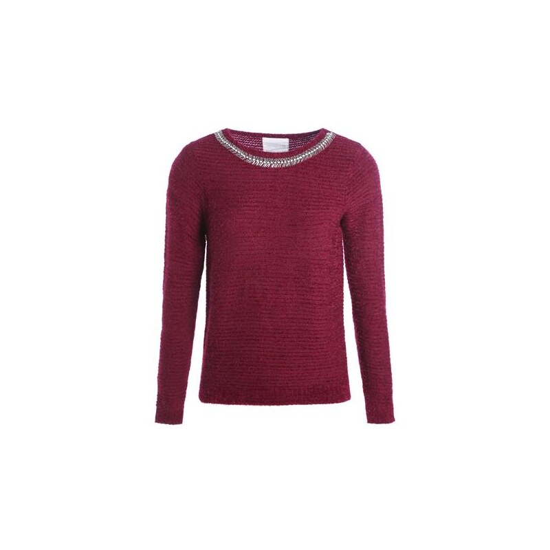 Pull maille shaggy ottomane collier Rouge Polyamide - Femme Taille 0 - Cache Cache