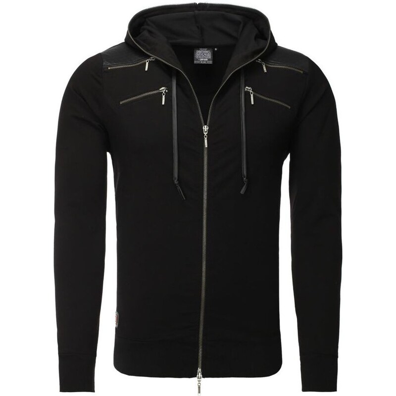 Carisma Sweat-shirt - Sweat noir zippé à capuche avec simil-cuir