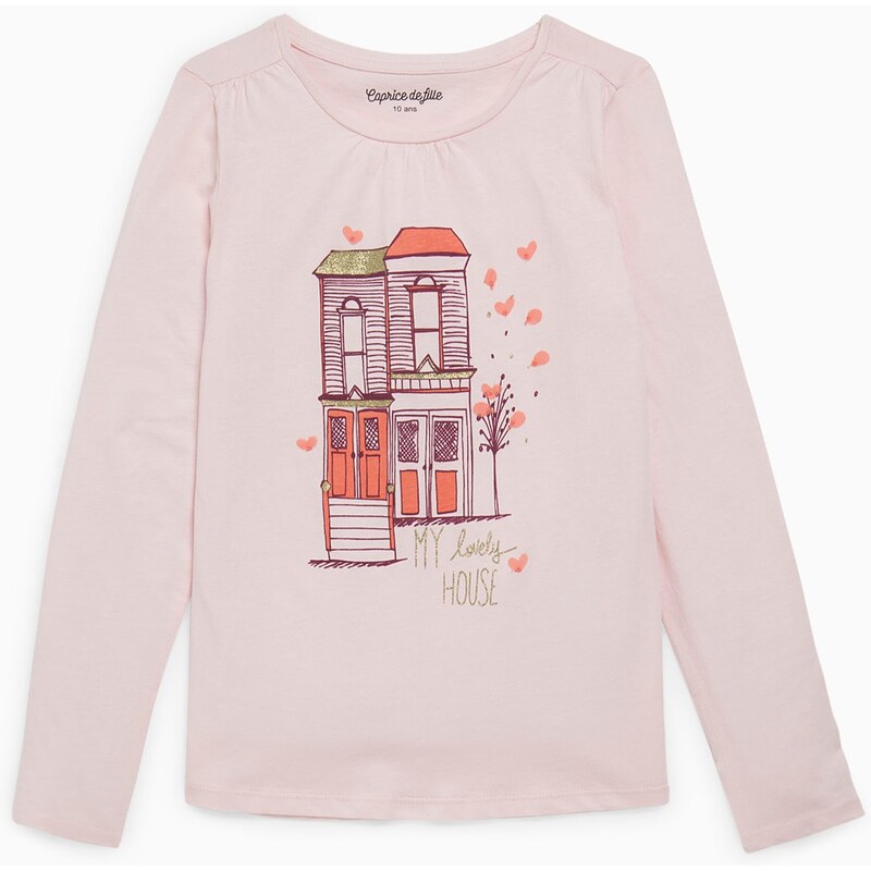 CAPRICE DE FILLE T-shirt en coton avec imprimé maison Rose