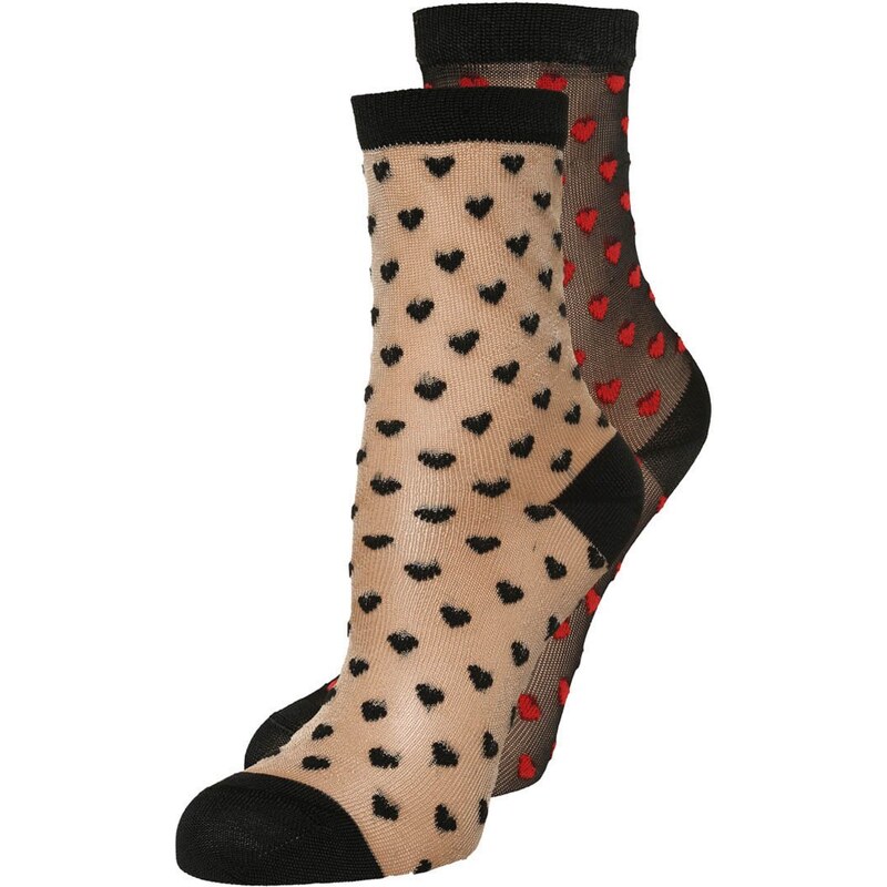 Even&Odd 2 PACK Chaussettes black/red hearts