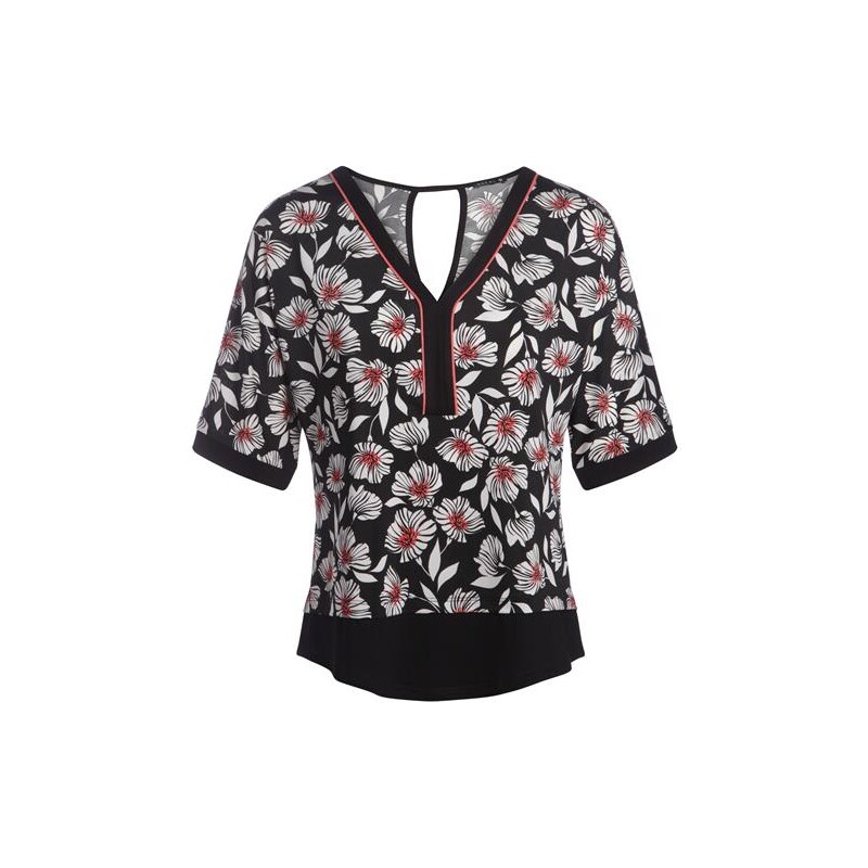 T-shirt col V imprimé fleurs Noir Polyester - Femme Taille 2 - Bréal