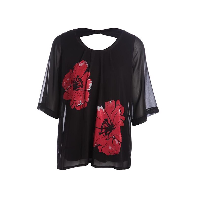 Chemise manches 3/4 fleurs Noir Elasthanne - Femme Taille 38 - Bréal