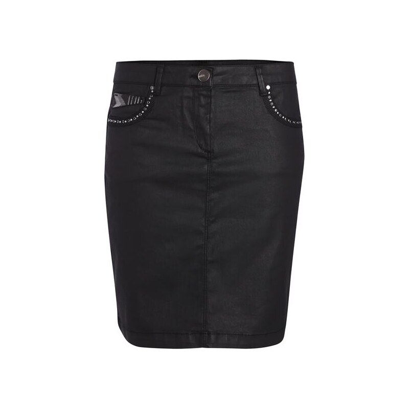 Jupe droite enduite patchwork Noir Elasthanne - Femme Taille 40 - Bréal