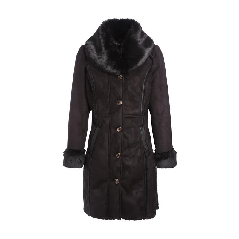 Manteau long en peau retournée boutonné Noir Acrylique - Femme Taille 44 - Bréal