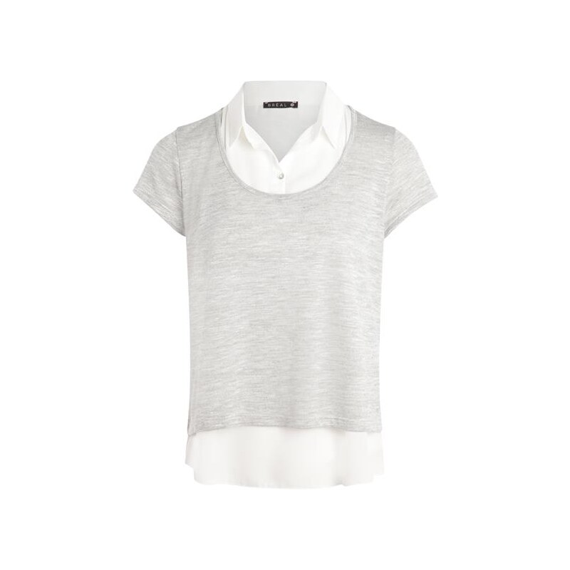T-shirt 2 en 1 col chemise Gris Viscose - Femme Taille 3 - Bréal