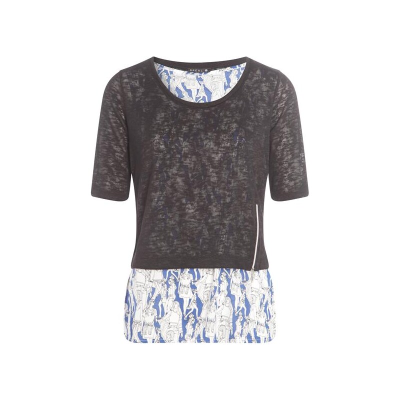 T-shirt 2 en 1 zip + imprimé Bleu Viscose - Femme Taille 1 - Bréal