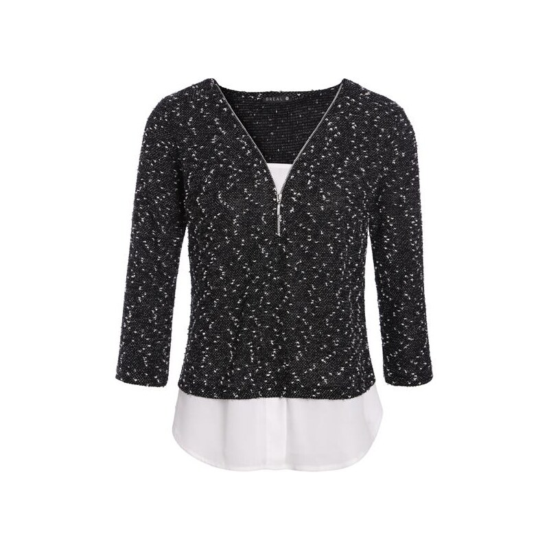 T-shirt chiné manches 3/4 Noir Polyester - Femme Taille 1 - Bréal