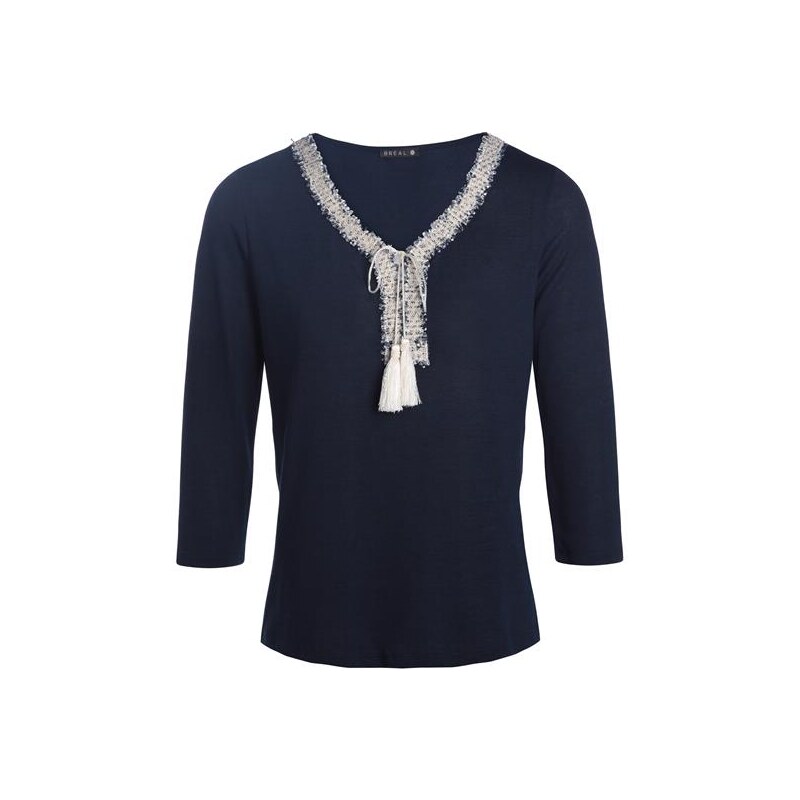 T-shirt galons et pompons Bleu Polyester - Femme Taille 3 - Bréal