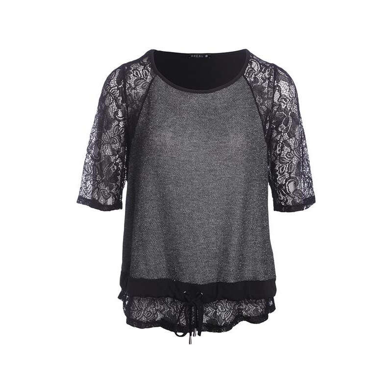 T-shirt mix dentelle taille coulissée Noir - Femme Taille 2 - Bréal