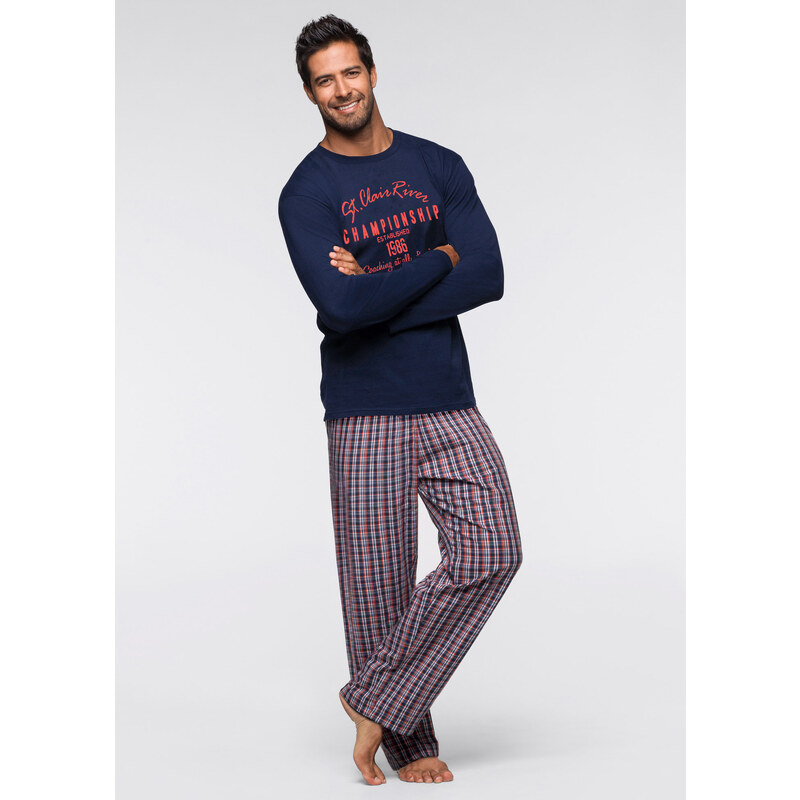 bpc bonprix collection Bonprix - Pyjama avec pantalon tissé bleu manches longues pour homme