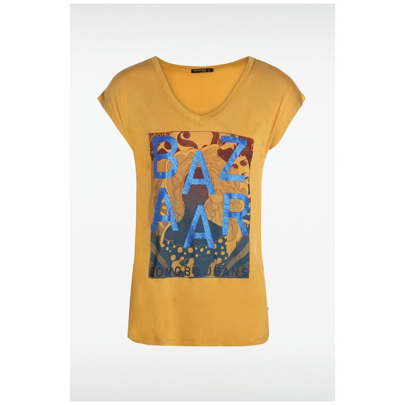 T-shirt femme imprimé Jaune Viscose - Femme Taille XS - Bonobo