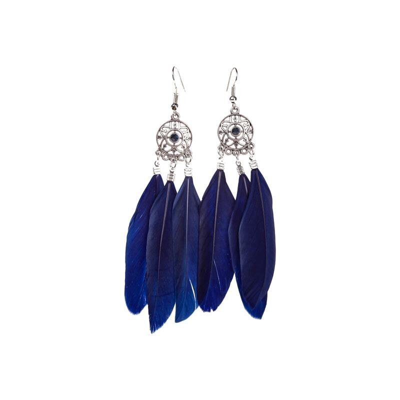 boucles d'oreilles plumes Bleu Plume de coq - Femme Taille T.U - Cache Cache