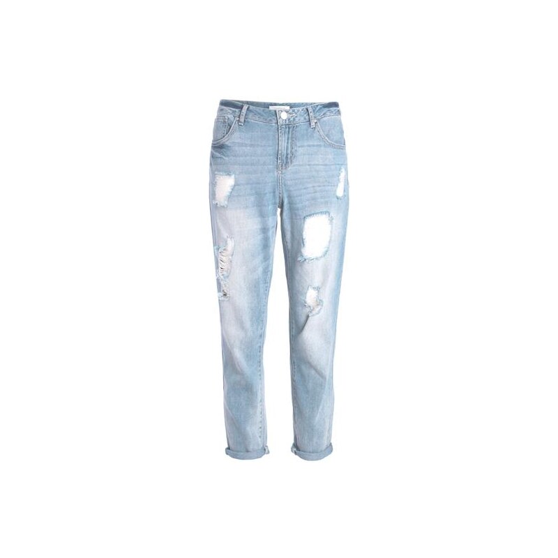 Jeans used destroyed coupe Boyfriend Bleu Coton - Femme Taille 34 - Cache Cache