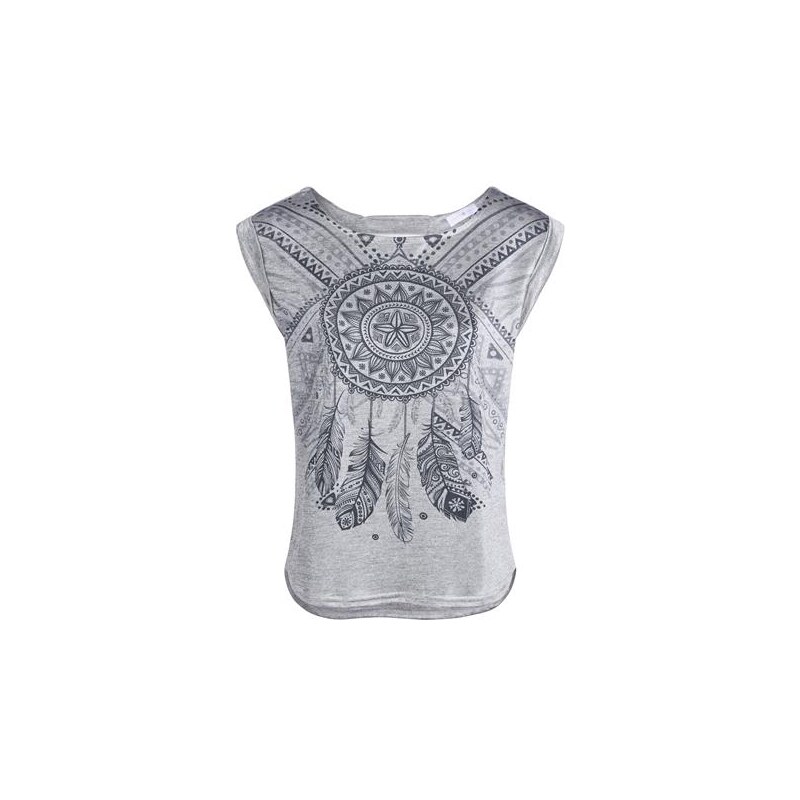 Top maille chinée motif indien Gris Polyester - Femme Taille 2 - Cache Cache
