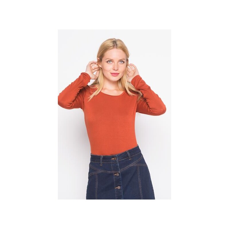 T-shirt col rond manches longues Orange Viscose - Femme Taille 1 - Cache Cache