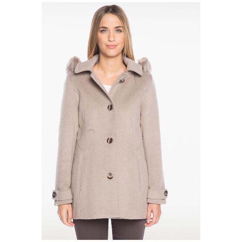 Manteau avec laine à capuche Beige Acrylique - Femme Taille 46 - Bréal