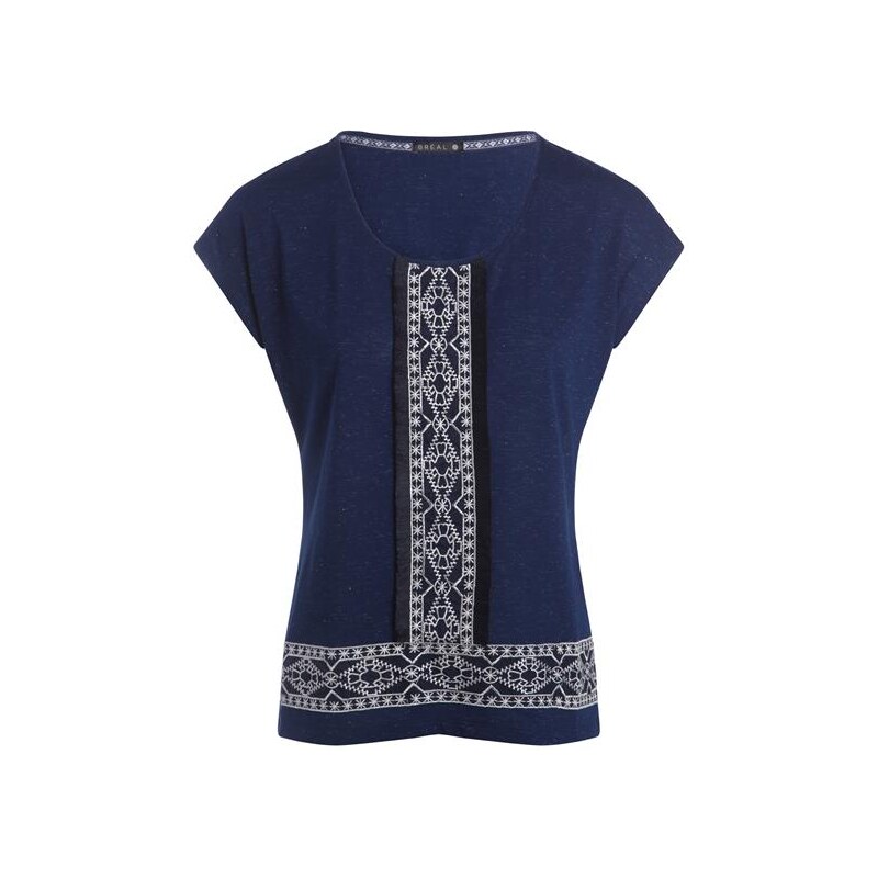 T-shirt brillant bande brodée Bleu Fil metallise - Femme Taille 2 - Bréal